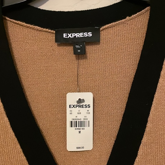 Express cardigan.  Camel with black trim Sz M - Picture 2 of 3